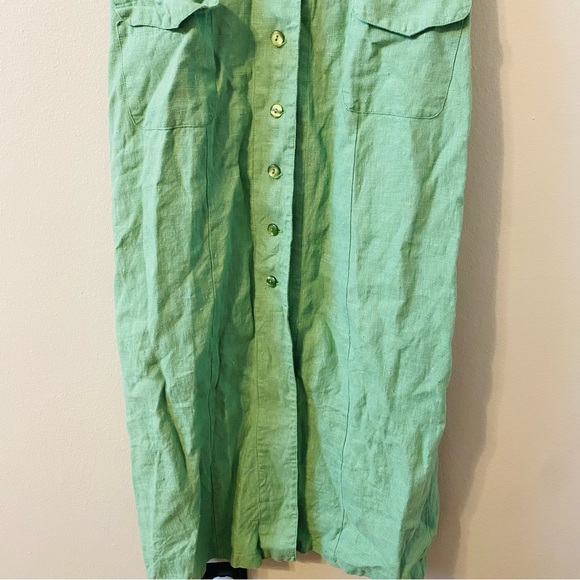 enough about me 100% Linen Jade Green Button Down Sleeveless Midi Dress Size 6 - Picture 8 of 8